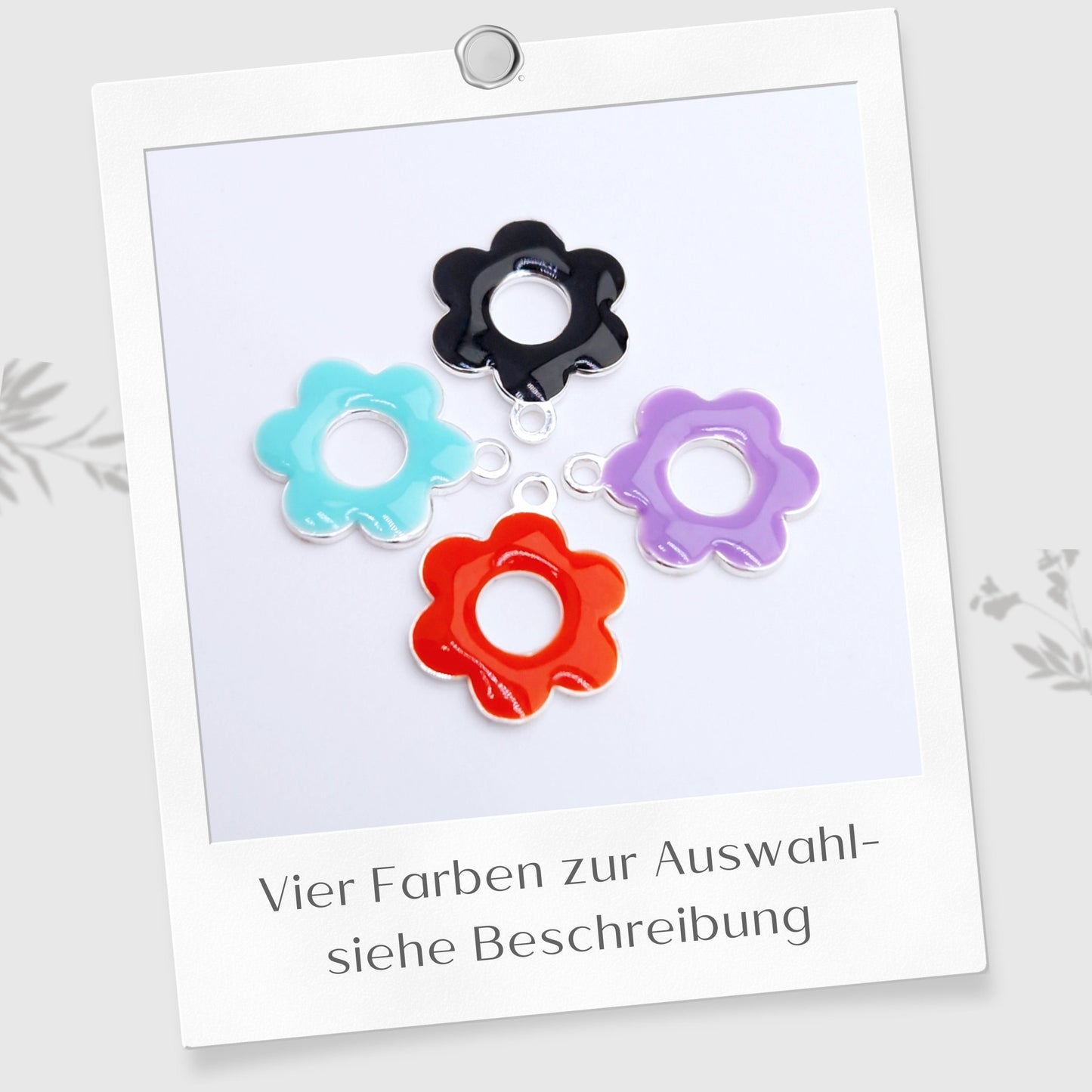 Halskette Emaille Blume 925 Silber runde Blüte mit Loch rot