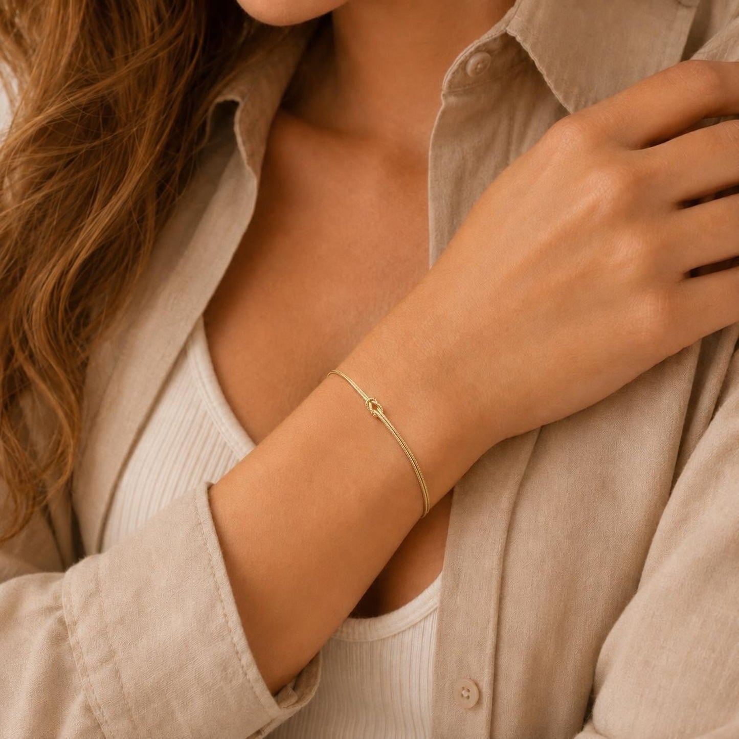 Goldarmband Knoten 18K Gold Unendlichkeit Achtknoten Schlangenarmband rund zart