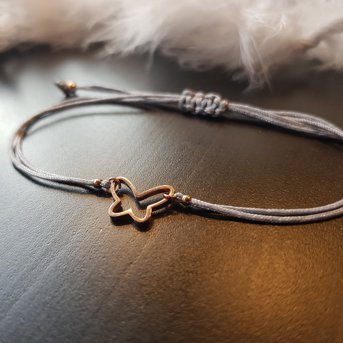 Armband Schmetterling Perlen roségold Makramee filigran zart