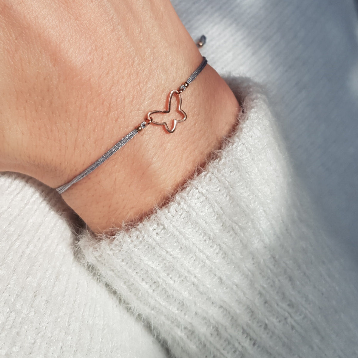 Armband Schmetterling Perlen roségold Makramee filigran zart