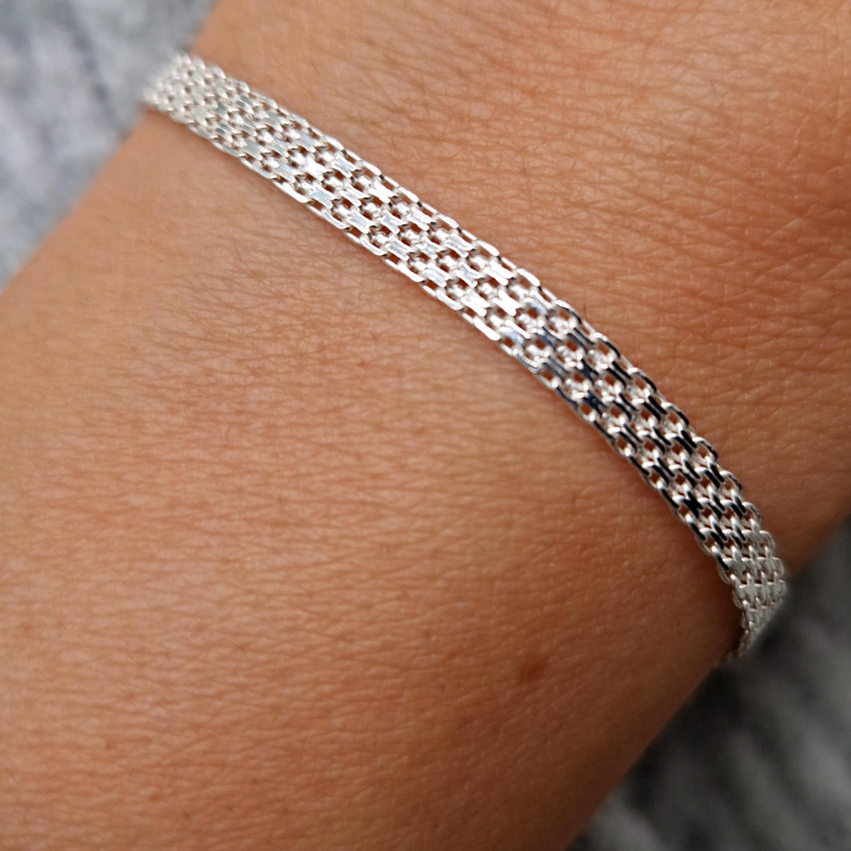 Bismarck Armband breit 925 Silber Mesh 4 mm