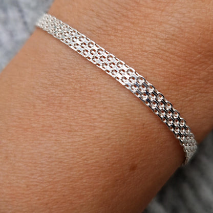Bismarck Armband breit 925 Silber Mesh 4 mm