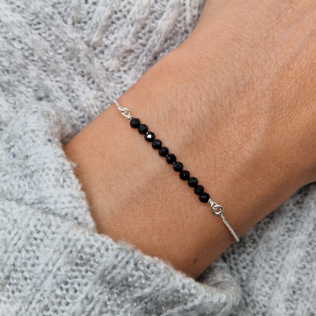 Armband schwarzer Spinell 925 Silber filigran Edelstein Naturstein facettiert