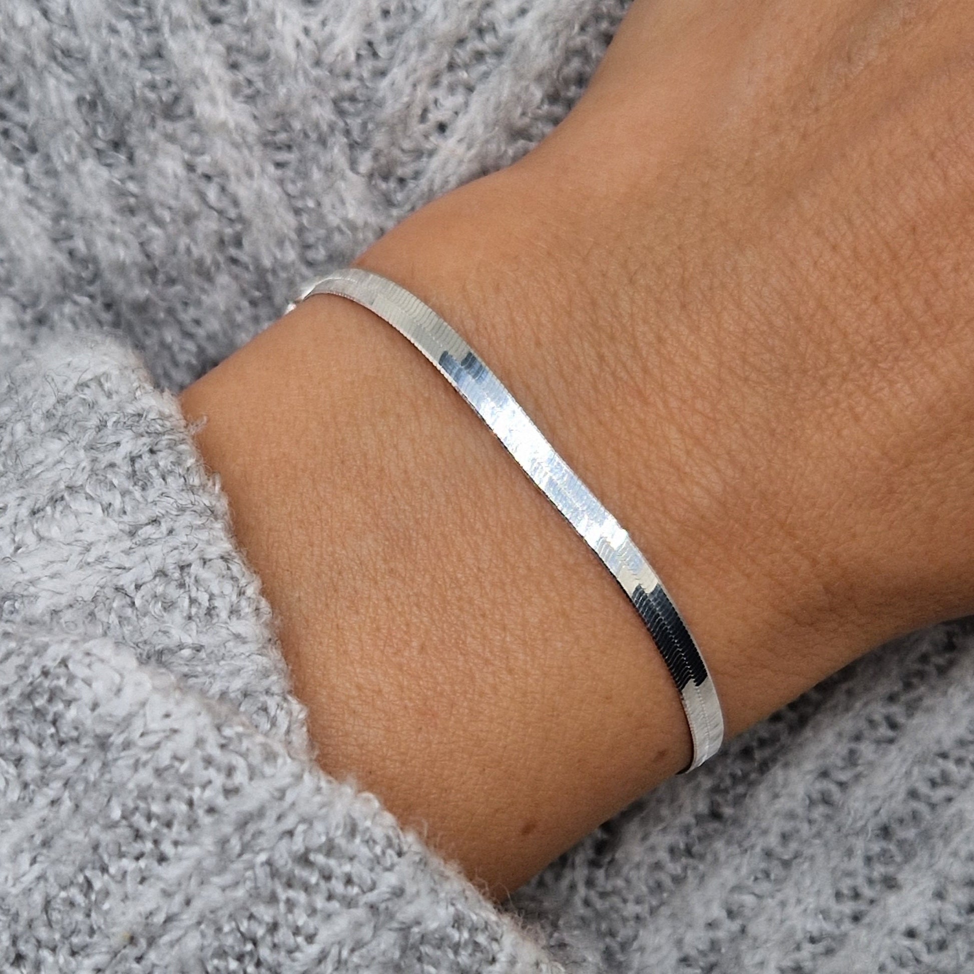 Schlangenarmband flach 925 Silber breit glänzend