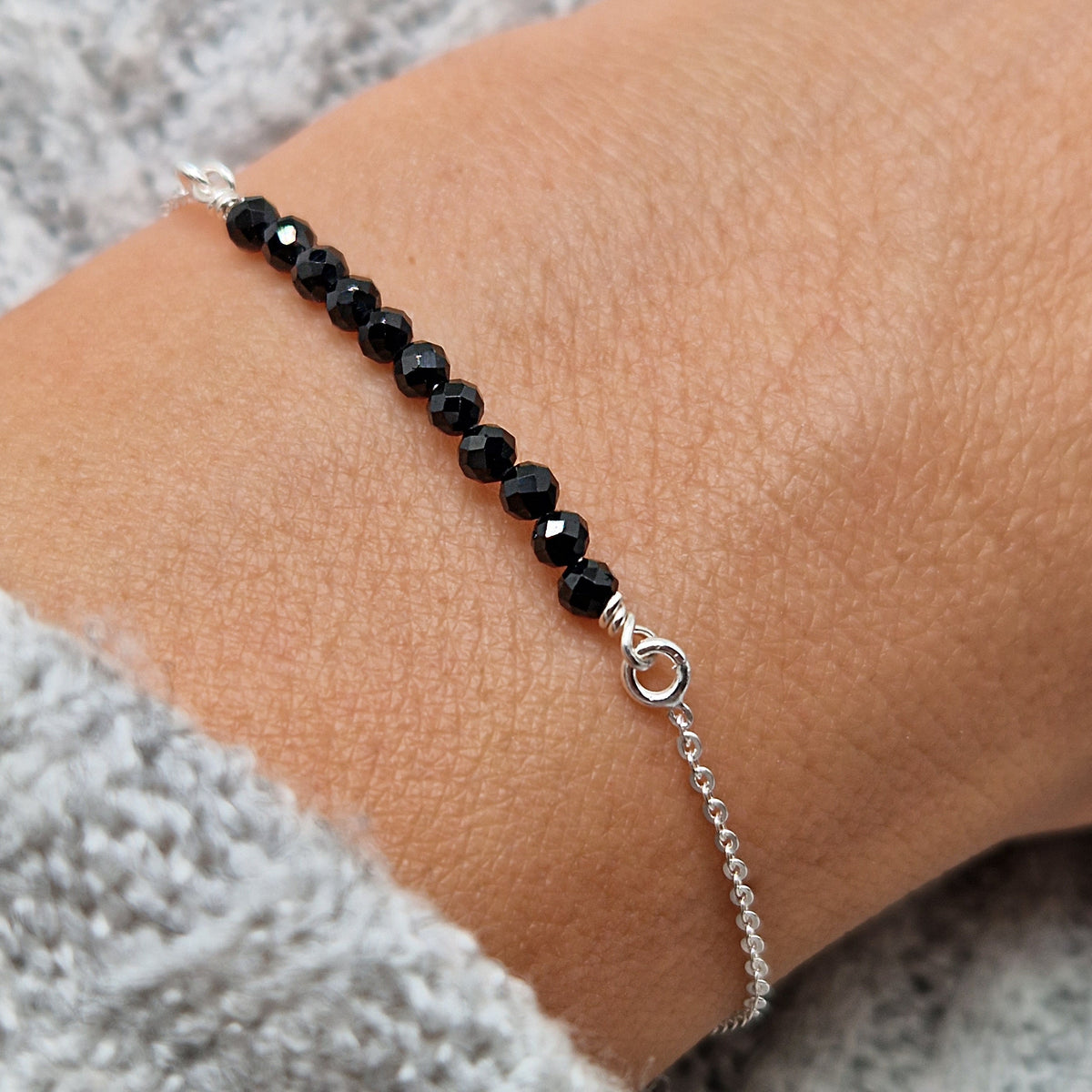 Armband schwarzer Spinell 925 Silber filigran Edelstein Naturstein facettiert