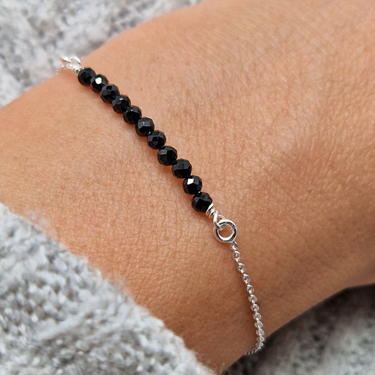 Armband schwarzer Spinell 925 Silber filigran Edelstein Naturstein facettiert