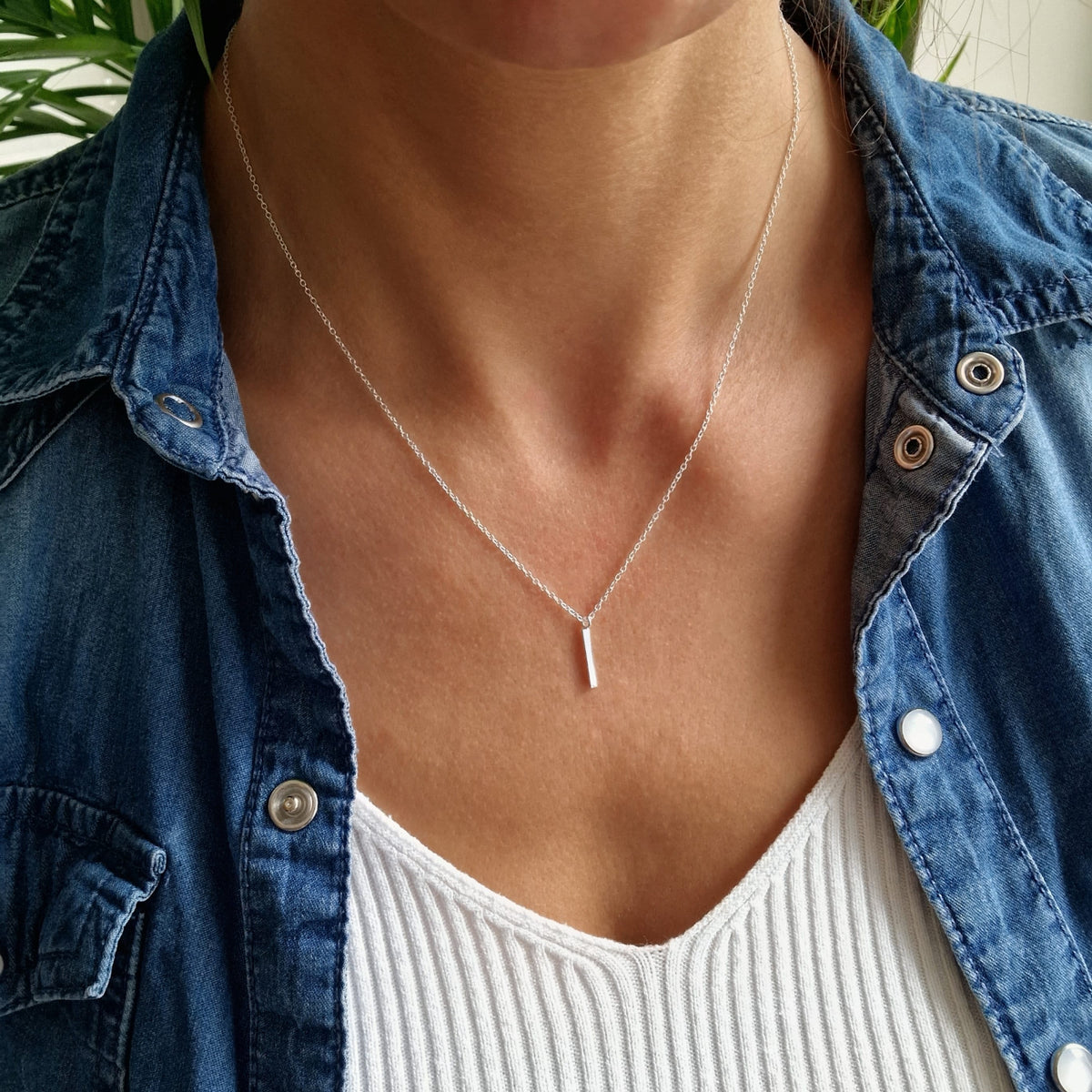 Halskette mit Balken 925 Silber zarte Ankerkette Bar Anhänger Layering