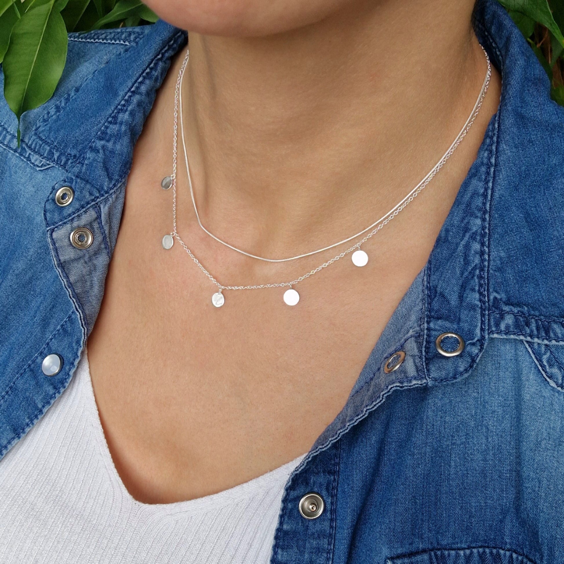 Halskette mit Plättchen-Anhängern rund 925 Silber