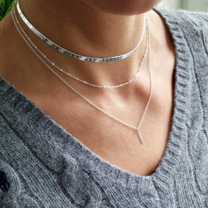 Halskette mit Emaille Perlen 925 Silber zarte facettierte Ankerkette Layering