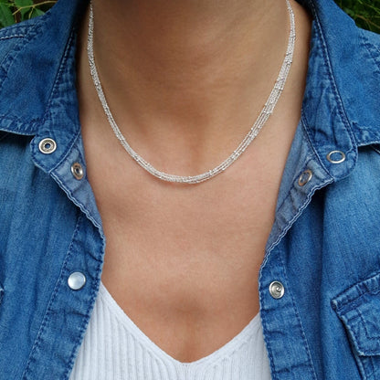 Filigrane Satellitenkette 925 Silber fünfreihig Layering sehr zarte Kette