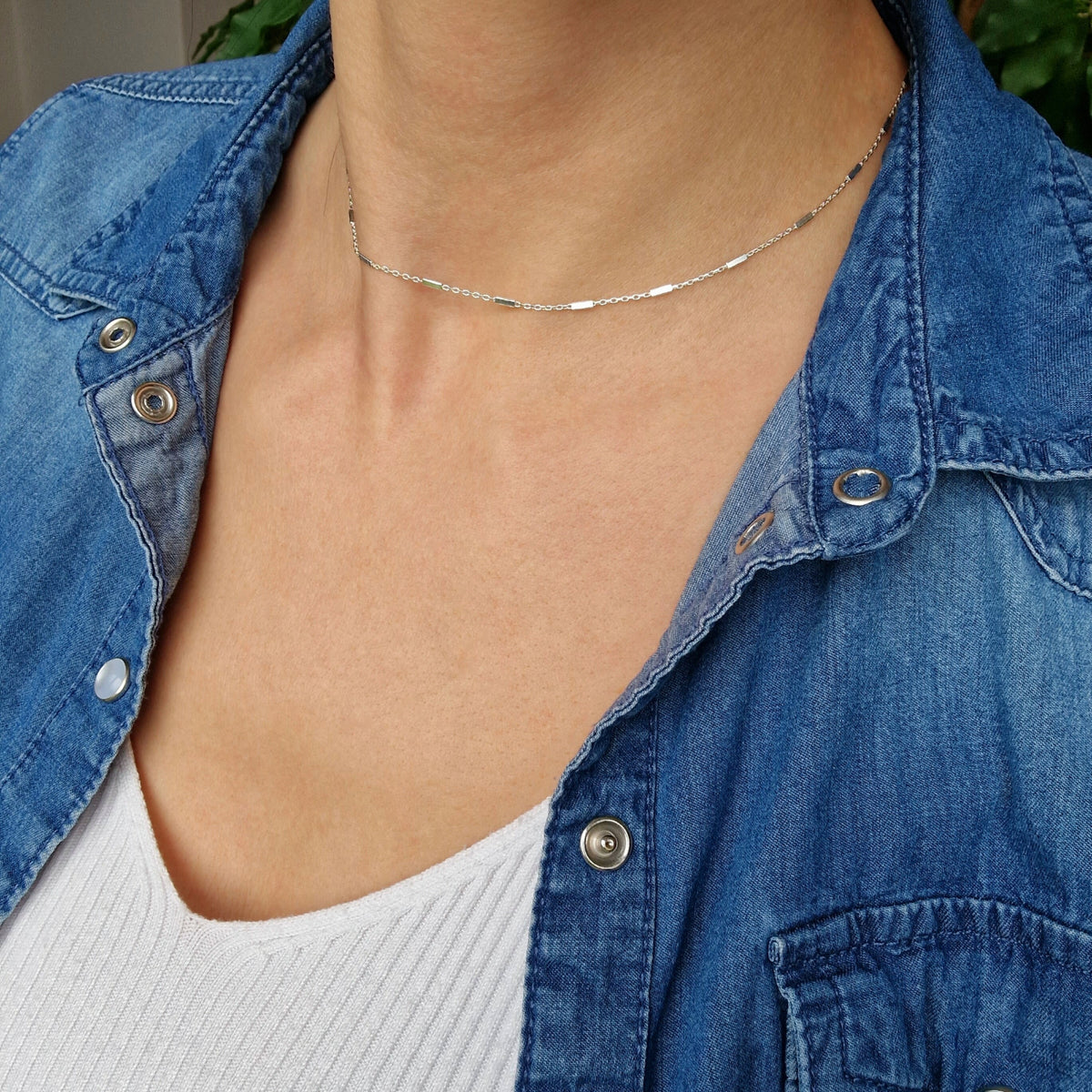 Balken Halskette zart 925 Silber filigran fein Layering zarte Ankerkette Satellitenkette