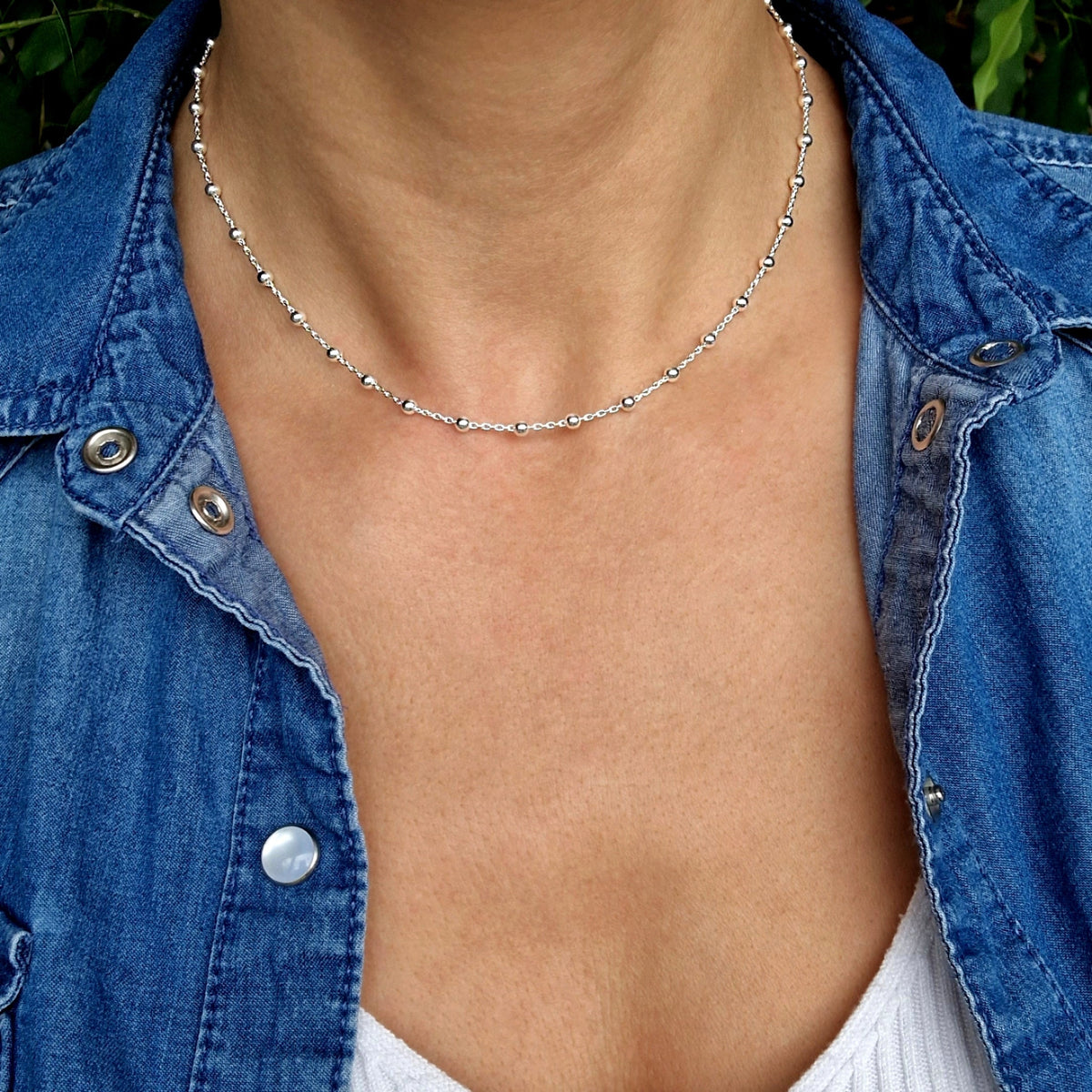 Satellitenkette Kugeln 925 Silber Halskette Layering