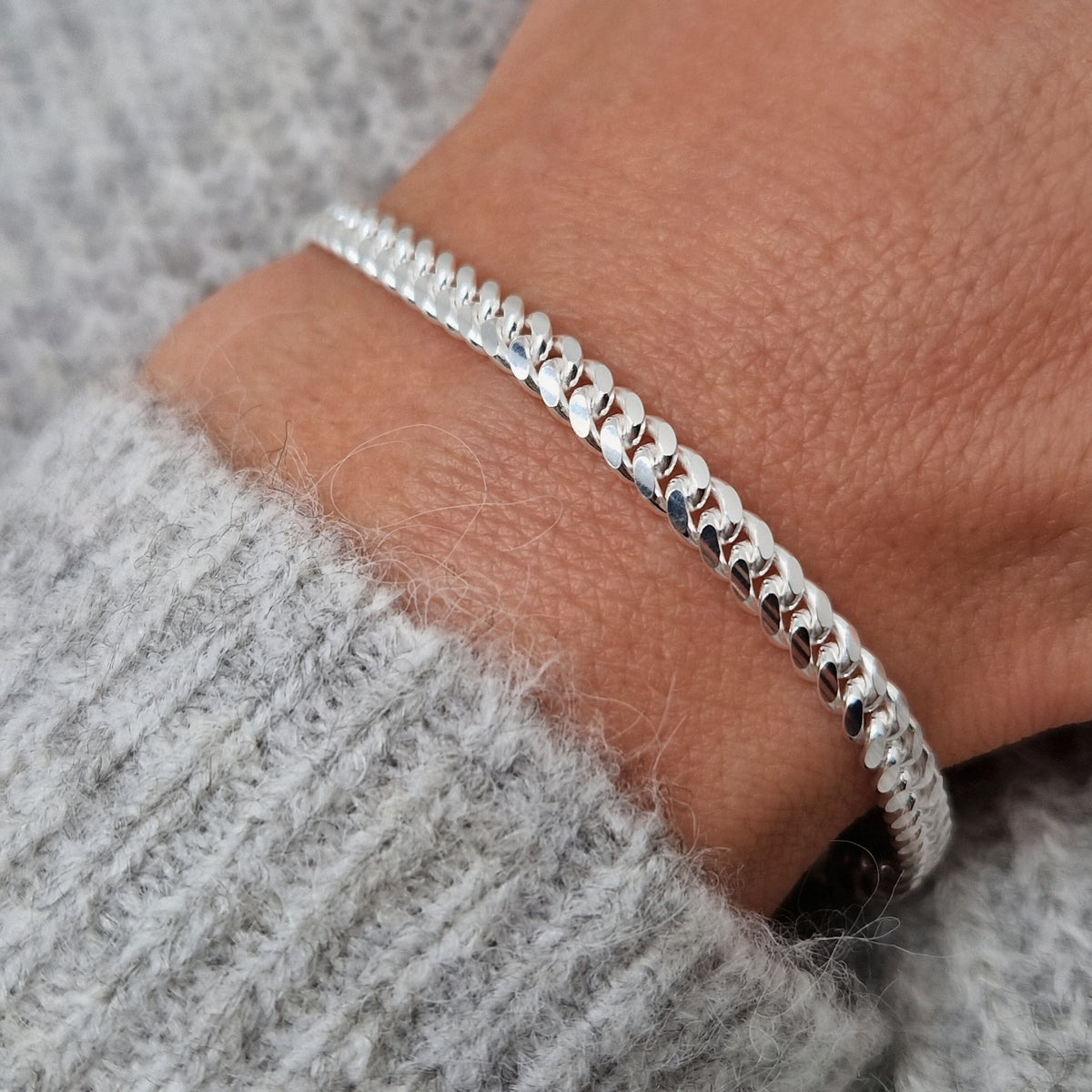Kubanisches Armband breit 925 Silber massiv Panzer Armband
