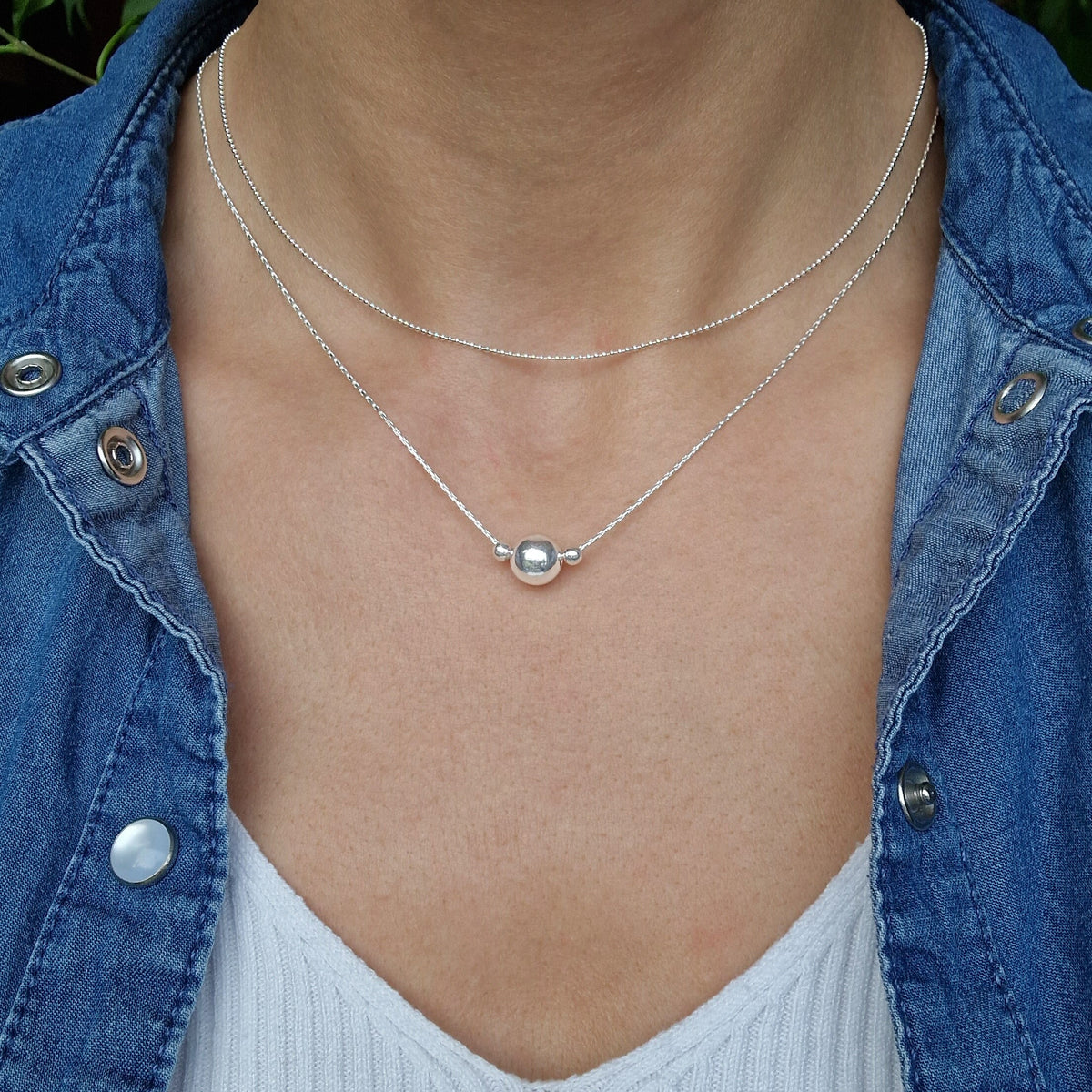 Halskette mit Silberkugel Anhänger 925 Silber massiv Kugelkette Boston Kette Layering