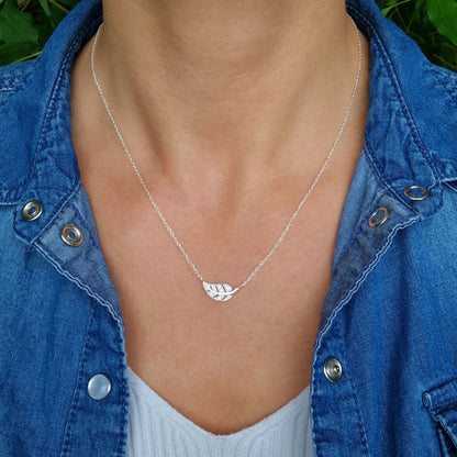 Halskette mit Blattanhänger 925 Silber mit Zirkonia Kristallen Layering