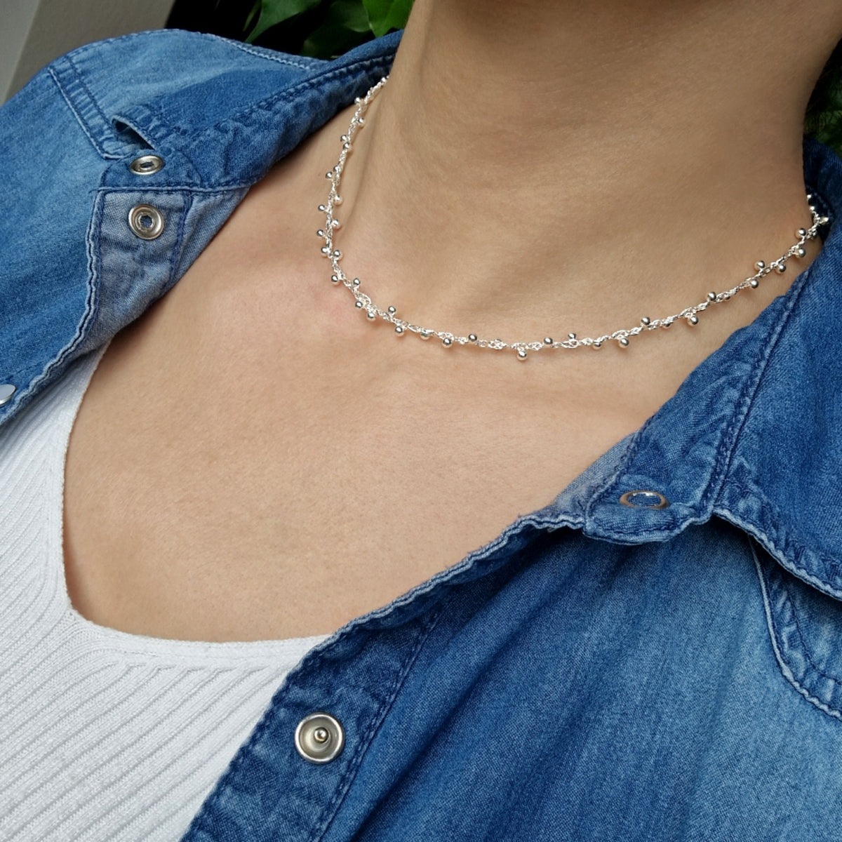 Halskette gewebt mit Perlen 925 Silber
