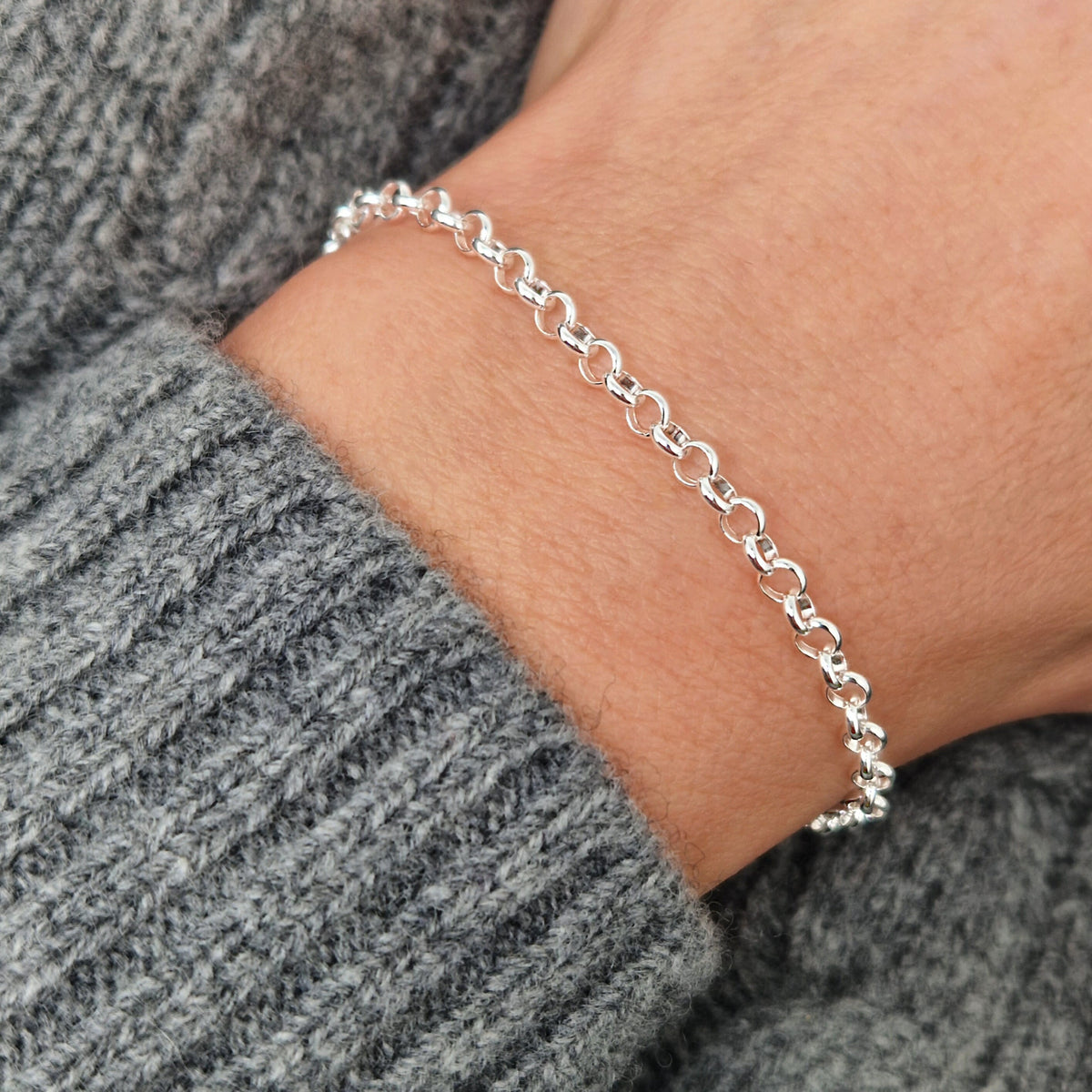 Armband Jasseron breit 925 Silber runde Ankerkette große Kettenglieder 3,5 mm