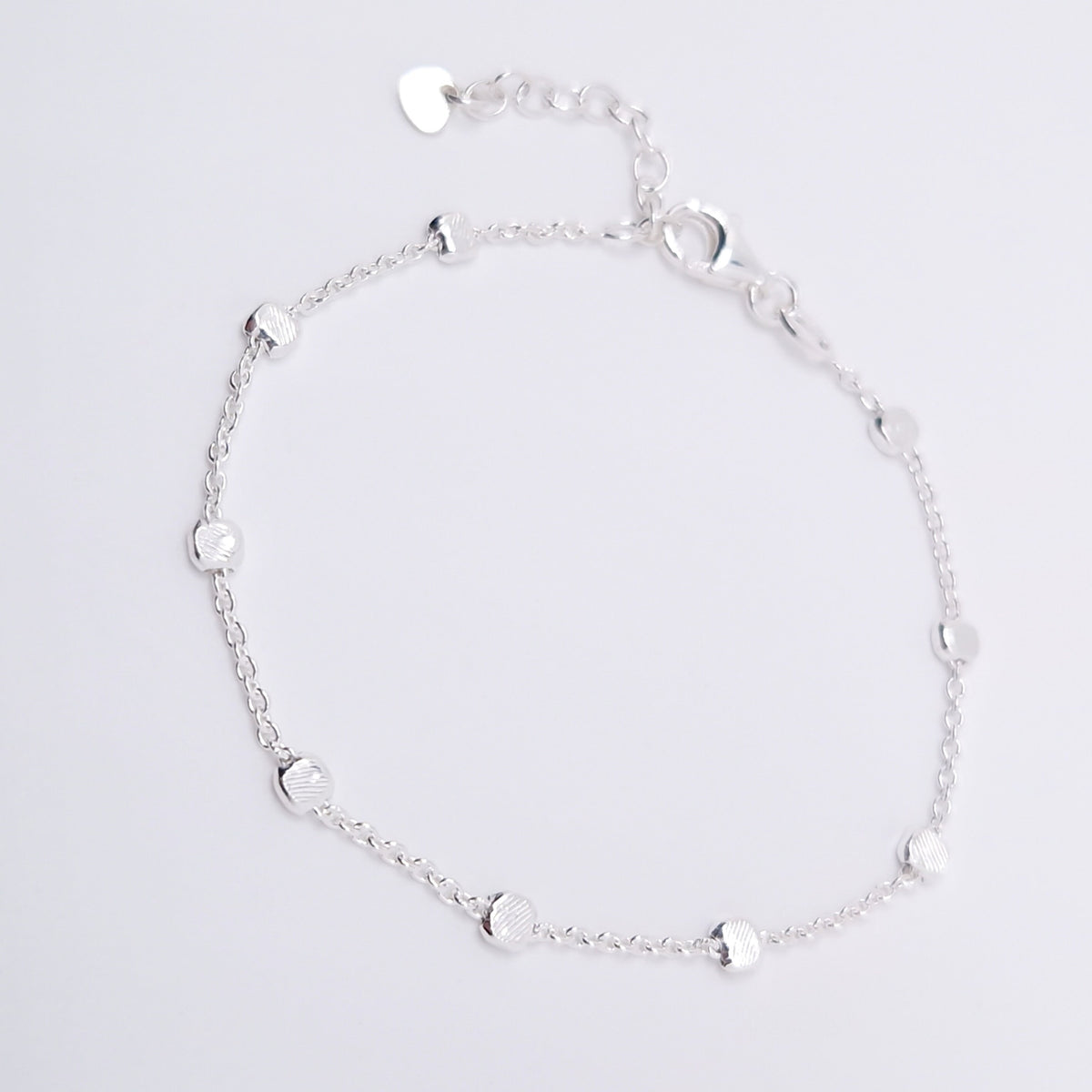 Armband flache Silberperlen 925 Silber strukturiert Muster