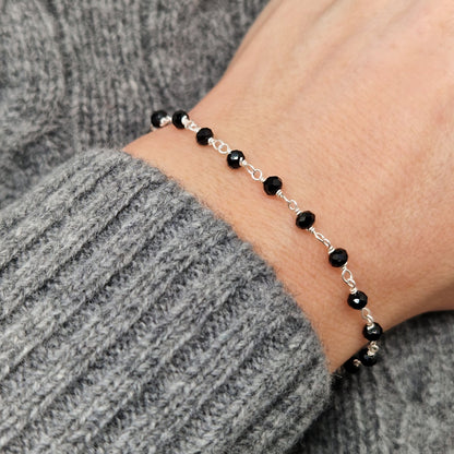 Armband schwarzer Spinell 925 Silber filigran Edelstein Naturstein facettiert