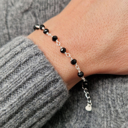 Armband schwarzer Spinell 925 Silber filigran Edelstein Naturstein facettiert