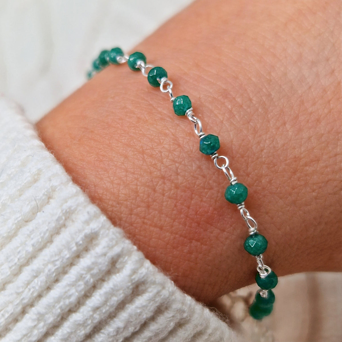 Armband grüne Jade 925 Silber filigran Edelstein Naturstein facettiert
