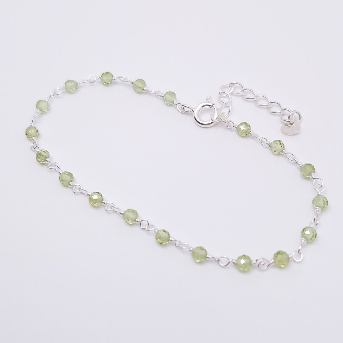 Armband Peridot 925 Silber filigran Edelstein Natursteinperlen facettiert