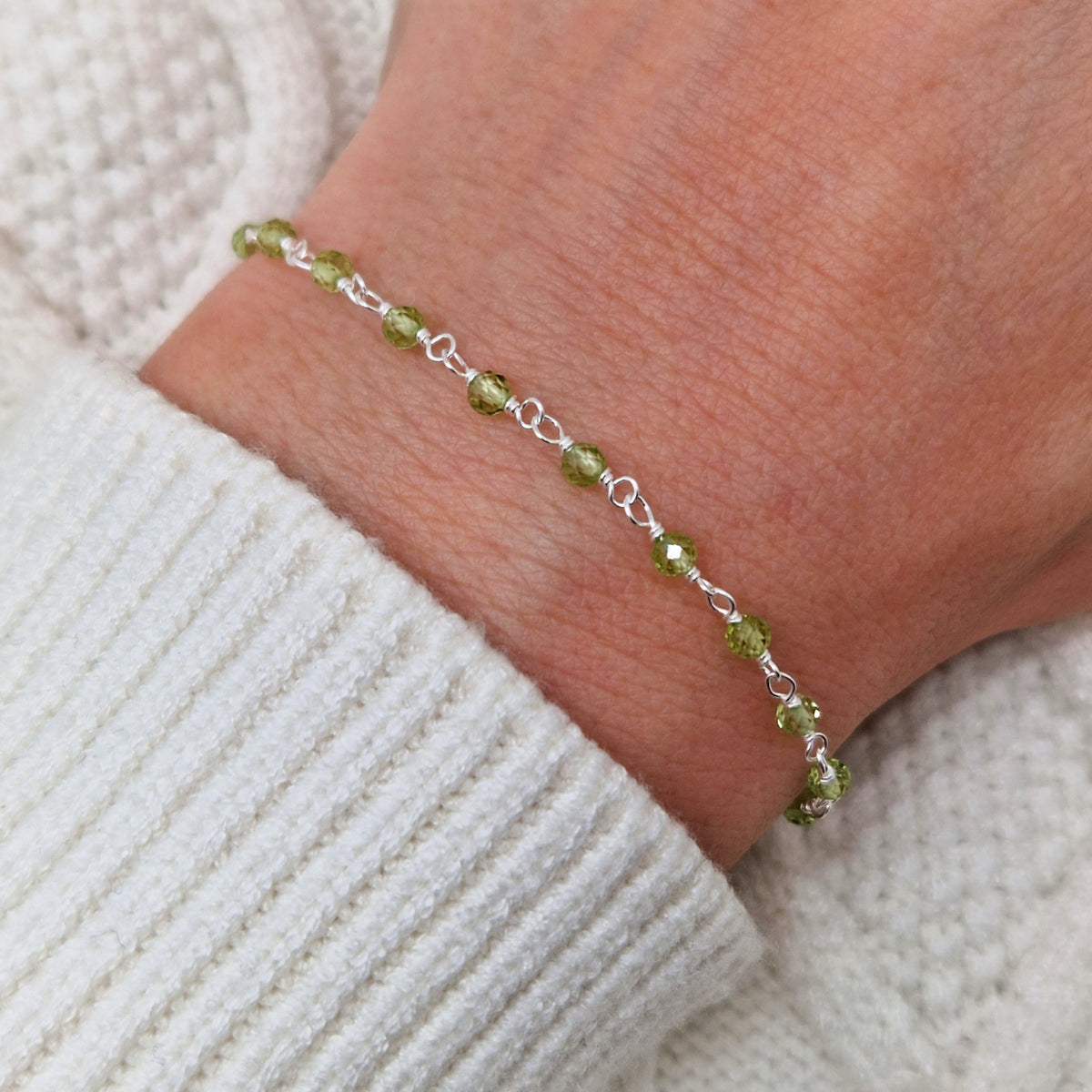 Armband Peridot 925 Silber filigran Edelstein Natursteinperlen facettiert