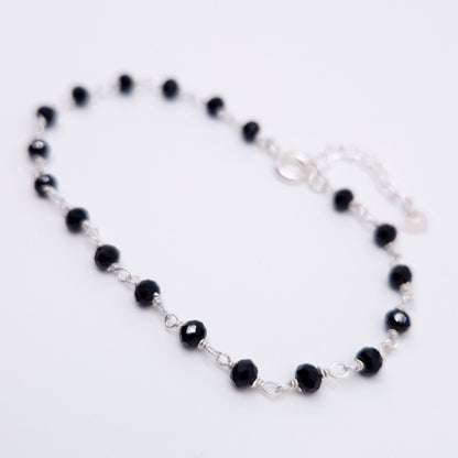 Armband schwarzer Spinell 925 Silber filigran Edelstein Naturstein facettiert