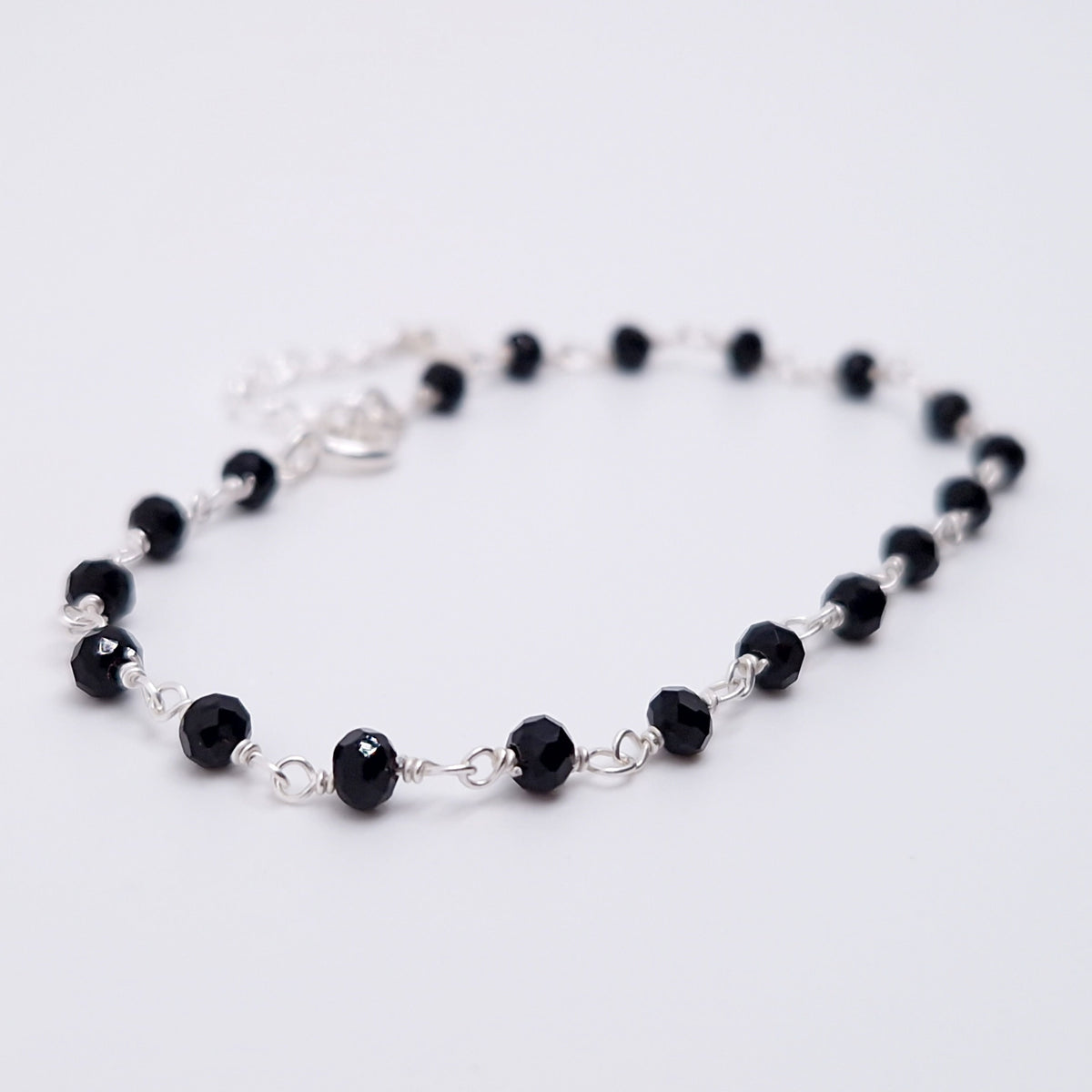Armband schwarzer Spinell 925 Silber filigran Edelstein Naturstein facettiert