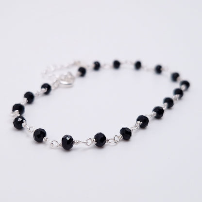 Armband schwarzer Spinell 925 Silber filigran Edelstein Naturstein facettiert