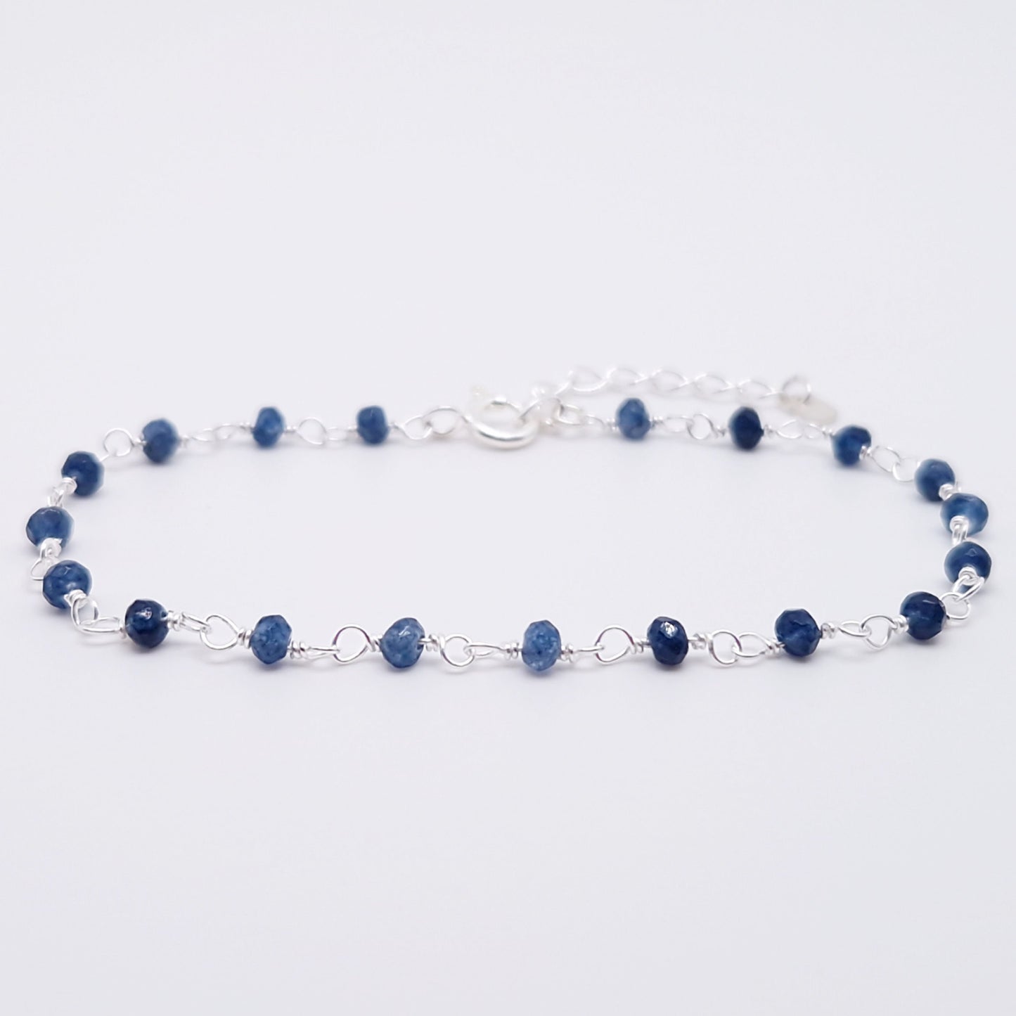 Armband blaue Jade 925 Silber filigran Edelstein Naturstein facettiert