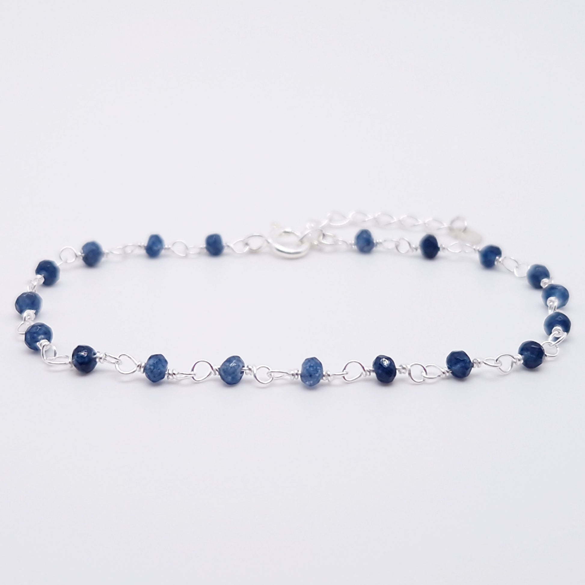 Armband blaue Jade 925 Silber filigran Edelstein Naturstein facettiert