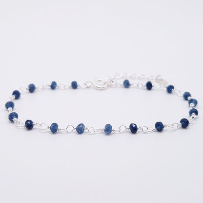 Armband blaue Jade 925 Silber filigran Edelstein Naturstein facettiert