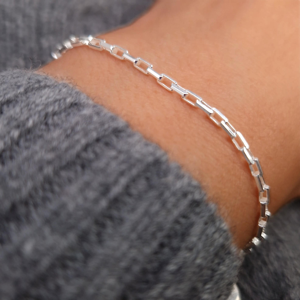 Armband Paperclip 925 Silber Venezianer lange rechteckige Kettenglieder