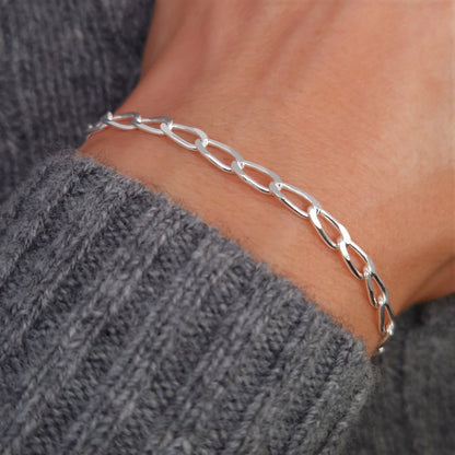Armband Panzerkette 925 Silber lange rechteckige große Kettenglieder