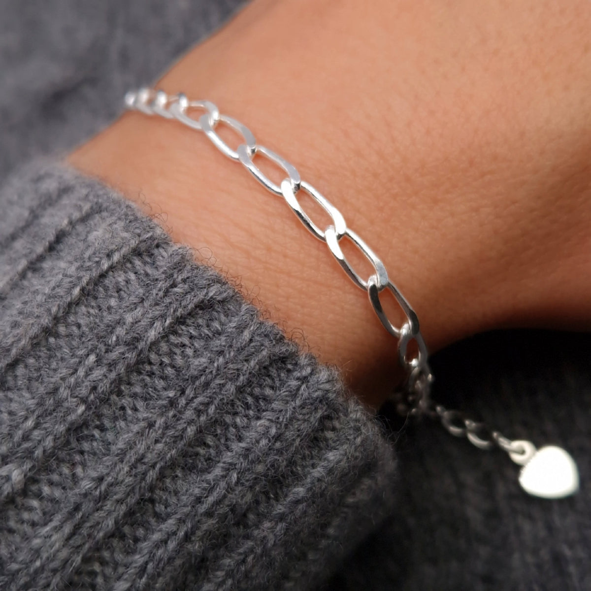 Armband Panzerkette 925 Silber lange rechteckige große Kettenglieder