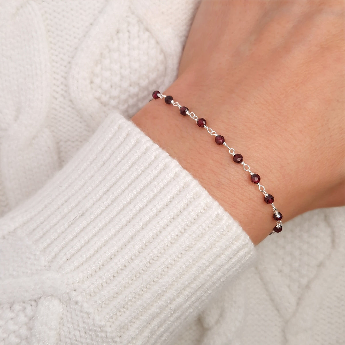 Armband Rhodolit 925 Silber Natursteinperlen facettiert rot bordeaux Edelstein