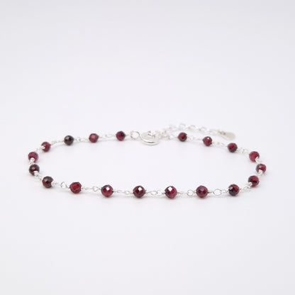 Armband Rhodolit 925 Silber Natursteinperlen facettiert rot bordeaux Edelstein