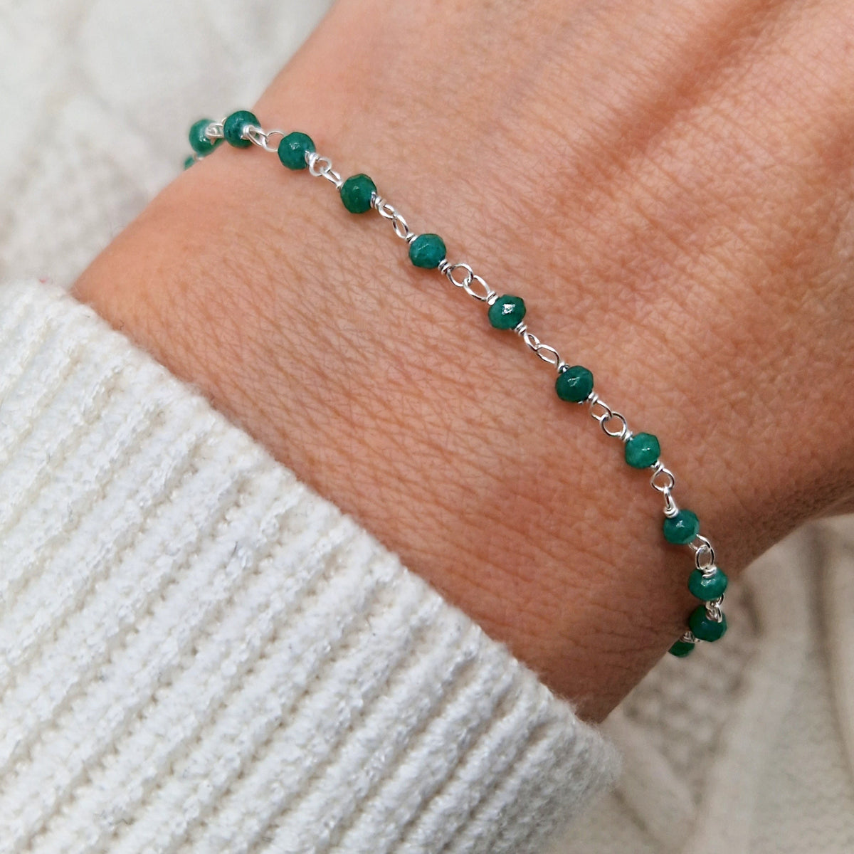 Armband grüne Jade 925 Silber filigran Edelstein Naturstein facettiert