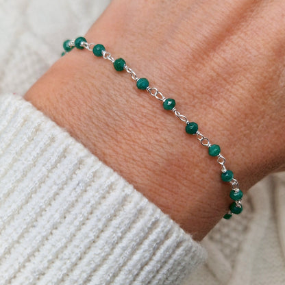 Armband grüne Jade 925 Silber filigran Edelstein Naturstein facettiert
