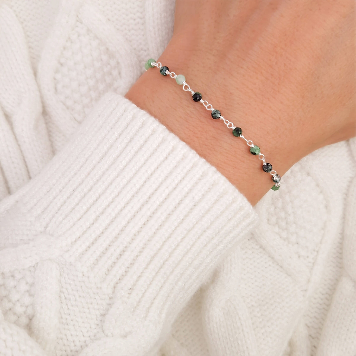 Armband grüner Zoisit 925 Silber Natursteinperlen Edelstein facettiert