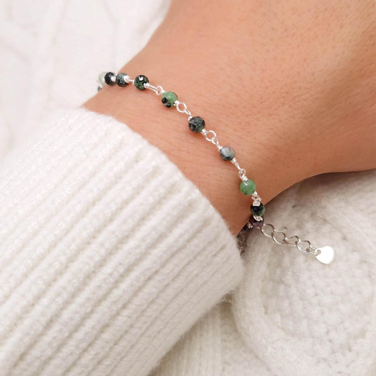 Armband grüner Zoisit 925 Silber Natursteinperlen Edelstein facettiert