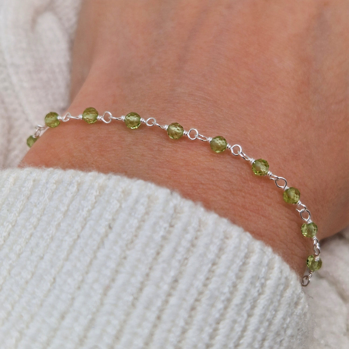 Armband Peridot 925 Silber filigran Edelstein Natursteinperlen facettiert