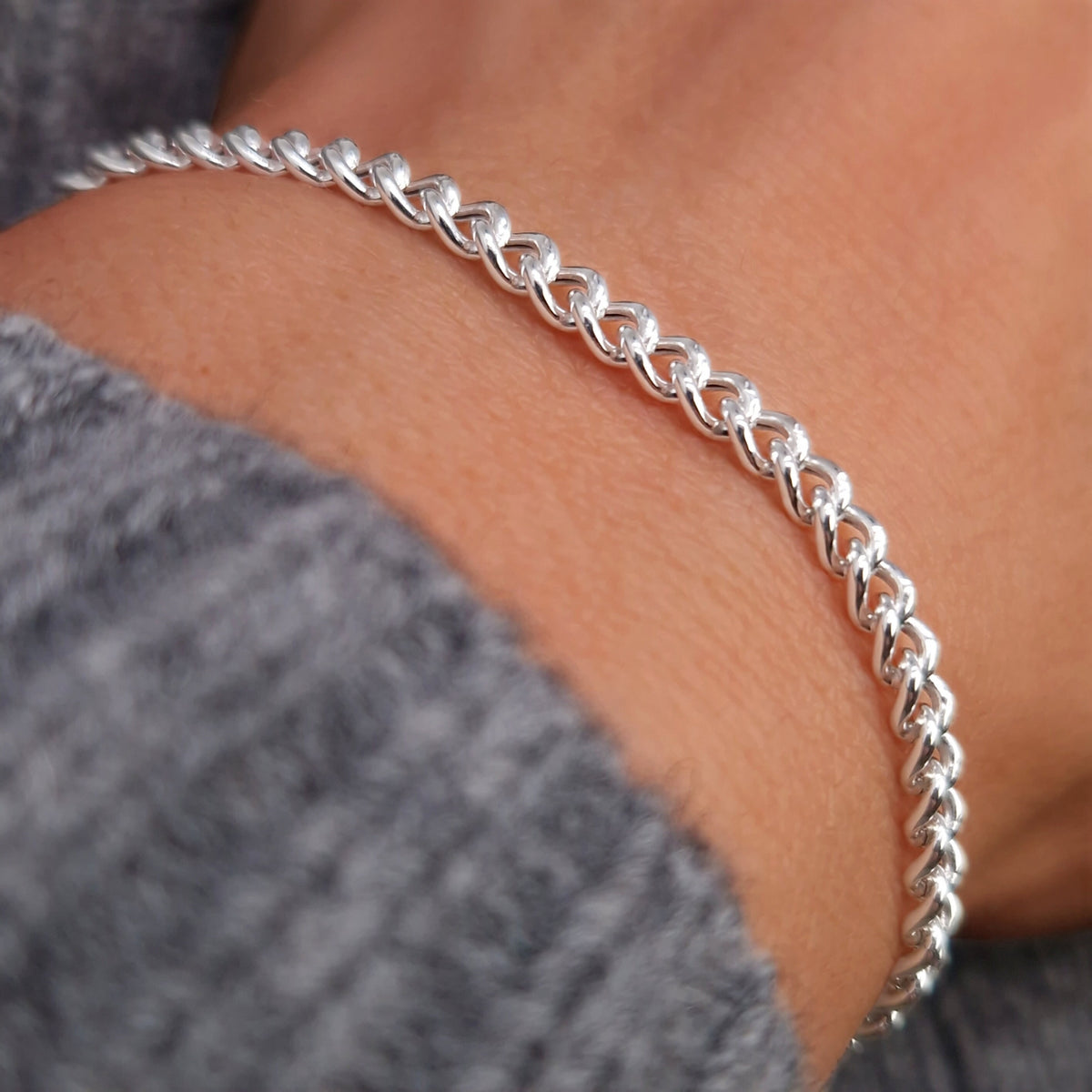 Panzerarmband breit 925 Silber massive große Kettenglieder