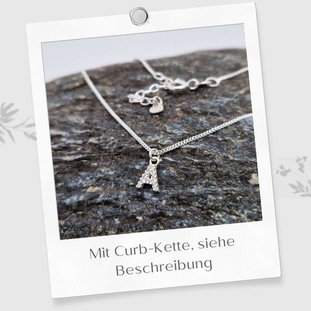 Buchstaben Halskette mit Blumen Plättchen 925 Silber personalisierbar Zirkonia Kristall