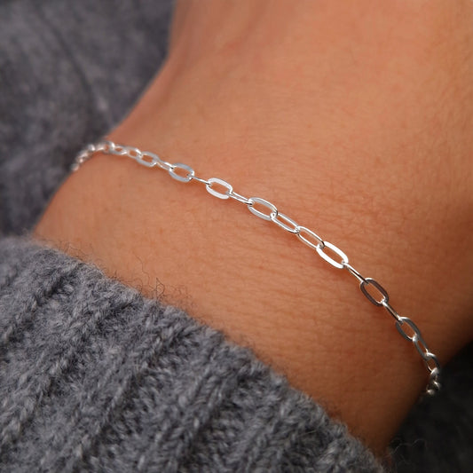 Zartes Armband Paperclip 925 Silber lange ovale Kettenglieder