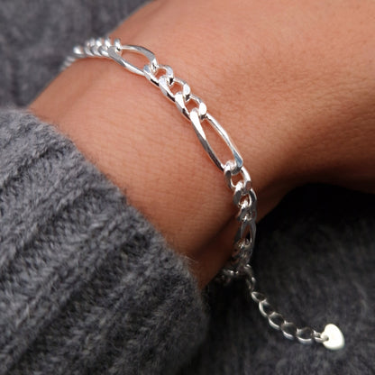 Figaro Armband breit 925 Silber Silberarmband massiv große Kettenglieder 4,3 mm