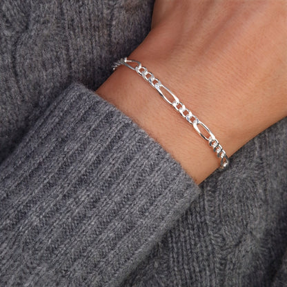 Figaro Armband breit 925 Silber Silberarmband massiv große Kettenglieder 4,3 mm