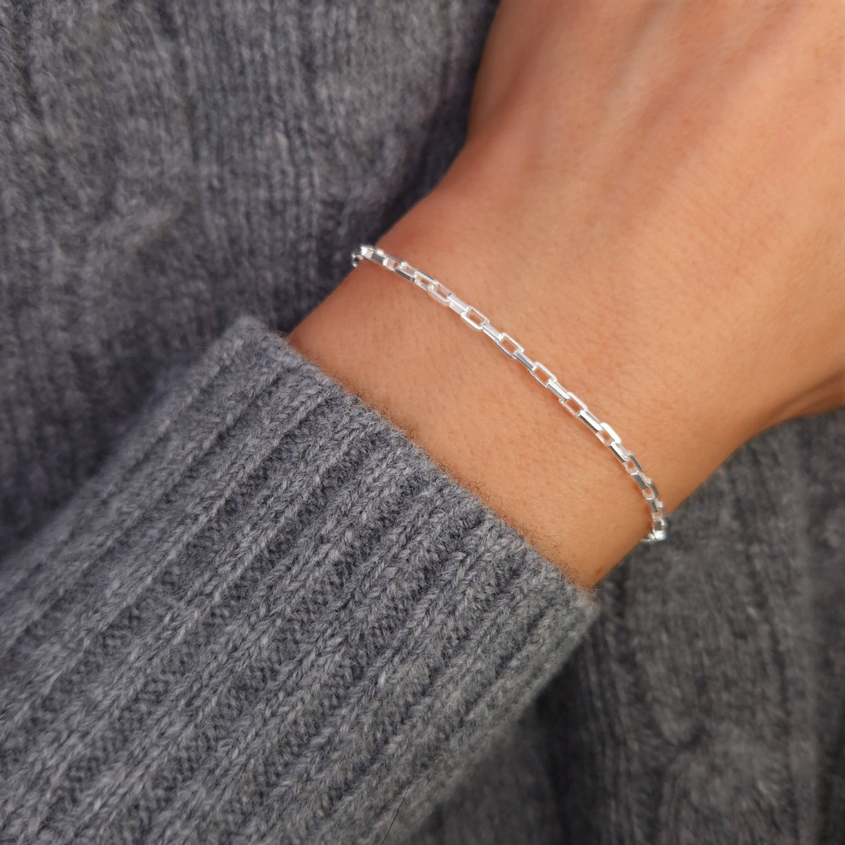 Armband Paperclip 925 Silber Venezianer lange rechteckige Kettenglieder