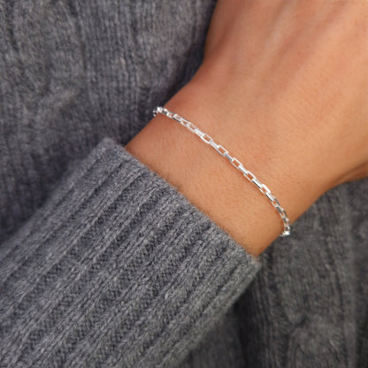 Armband Paperclip 925 Silber Venezianer lange rechteckige Kettenglieder